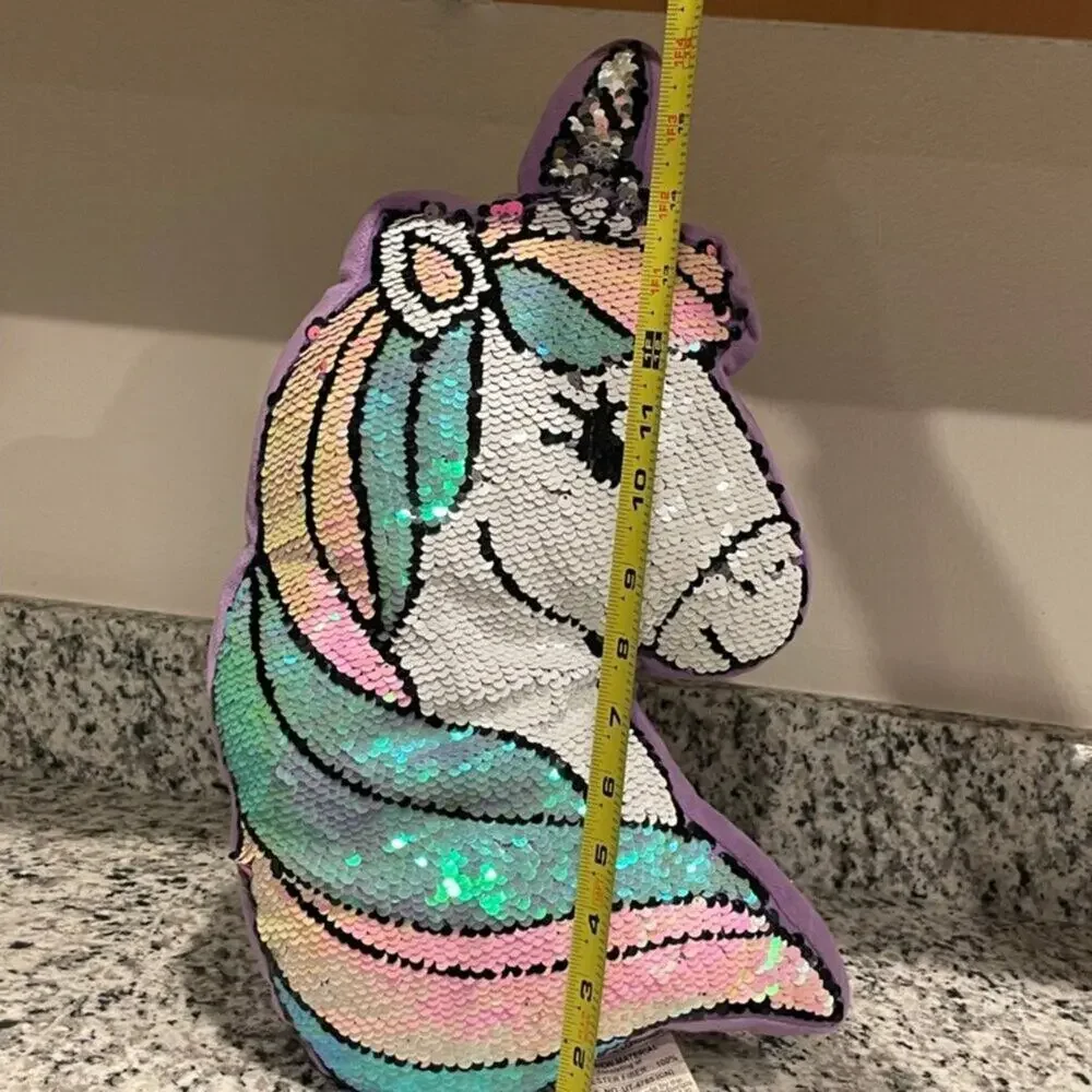 UNICORN PILLOW SEQUIN RAINBOW 16.5’ SOFT PLUSH DECORATIVE KAWAII COLLECTIBLE